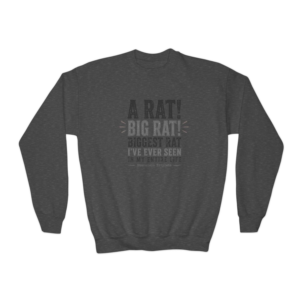 Sturniolo Triplets "A RAT! BIG RAT! BIGGEST RAT I" Kids Crewneck - alternate angle 2, merchandise